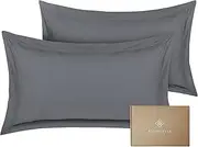 Bioweaves 100% Organic Cotton Oxford Pillowcases 300 Thread Count Soft Sateen Weave GOTS Certified – Standard/Queen Size, Set of 2, Grey