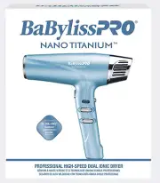 BABYLISS PRO NANO TITANIUM PROFESSIONAL HIGH-SPEED DUAL IONIC DRYER BLUE - NEW