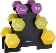 Basics Neoprene Dumbbell Hand Weights Rack with 3 Pairs -3, 5 and 8 Pounds
