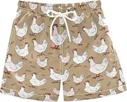 [visesunny] Summer Boy's Beach Shorts White Chicken Cartoon Quick Dry Swim Trunks Baby Boy Bathing Suit