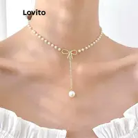 在飛比找蝦皮商城優惠-Lovito 優雅素色流蘇蝴蝶結珍珠精緻好質感高品質女式項鍊