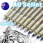 9PCS Black Sakura Pigma Micron Fine Line Pen BR Drawing Set Drawing Ink Pens AN