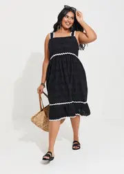 [Virtuelle] Taking Shape Cotton Embroidered Dress Size 16 in Black - Plus Size Women's Clothing Black