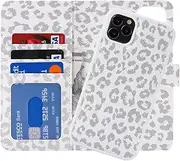 Cavor Wallet Case for iPhone 11 Pro Max 6.5" Leather Case 2 in 1 Magnetic Detachable Flip Cover Support Magsafe Charging with Stand Feature Card Slots-White Leopard