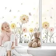 Dandelion Flower Window Clings Yellow Dandelion Floral Butterflies Window Stickers Spring Summer Autumn Static Window Decals for Home Store Glass Door Decoration Gifts for Mom