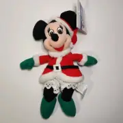 Disney Store Minnie Mouse Christmas Santa Outfit 9" Bean Bag Plush Toy w/ Tag