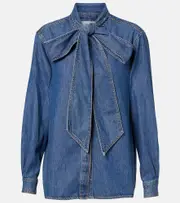 [Frame] Frame Secretary tie-neck denim blouse AU 14 blue
