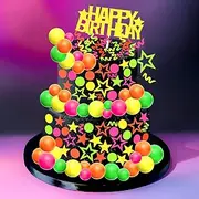 67pcs Neon Glow Party Decoration Kit – UV Reactive Cake Toppers & Glowing Paper for Vibrant Weddings, Birthdays, and Glow-in-the-Dark Celebrations