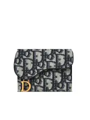 Dior Saddle Small Canvas Card Holder in Blue Oblique