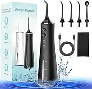 RUOEZA Water Dental Flosser Cordless for Teeth Cleaning Professional - 4 Modes Oral Irrigator 300ML Rechargeable Portable IPX7 Waterproof Powerful Battery for Home Travel
