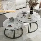 2xHigh Profile Round Nesting Marble Coffee Tables Set Sofa End Table Modern Deco