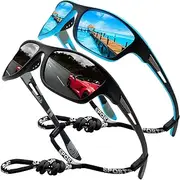 Sunglasses Men Women Polarised Driving Fishing Running Wrap Around Sun Glasses Unbreakable Frame Goggles with Glasses rope Strap UV Protection