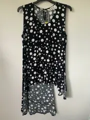 TAKING SHAPE VIRTUELLE SCOOP NECK FRILL HI-LO BLOWING BUBBLES TUNIC TOP SIZE 14