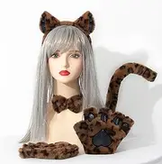 4 PCS Leopard Print Costume Set, Featuring Leopard Print Ears, Headband, Tail, And Tie, Suitable for Christmas Parties, Role-Playing, Makeup, And Dance Parties