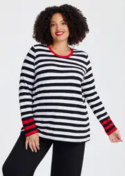 [Virtuelle] Taking Shape Bamboo Ponte Contrast Stripe Top Size 26 in Black / White - Plus Size Women's Tops & T Shirts Black / White