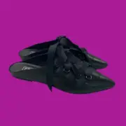 SOL SANA Rina Leather Lace Up Pointy Shoes Mules,Comfy Insoles,Black, UK 5/EU 38