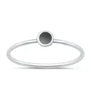 Baby Ring Genuine Polished Sterling Silver 925 Black Agate Height 4 mm Size 4