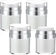 4 Pack Empty Airless Pump Jar Acrylic Airless Cosmetic Container Portable Refillable Travel Size Cream Vacuum Bottle Lotion Jar with Pump Lid for Skincare Cream, White(1 oz)