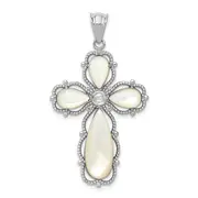 Sterling Silver Rhodium-Plated Mother Of Pearl Cross Pendant