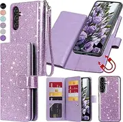 [Varikke] for Samsung Galaxy S23 FE Case, Detachable Magnetic for Galaxy S23 FE Case Wallet with Card Holder Kickstand Wrist Strap Women Glitter PU Leather Flip Case for Samsung S23 FE, Light Purple