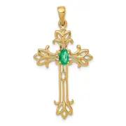 14K Yellow Gold 5x3mm Oval Emerald cross pendant