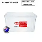 12 x Clear Plastic Storage Box W/ Lid 15L Home Kitchen Office Organiser Tote Tub