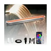 Pond Waterfall Spillway Stainless Steel Pool Fountain, APP Control LED Lighte...