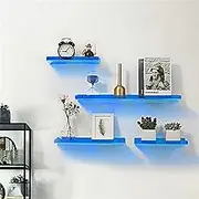 4 Pack Acrylic Floating Shelves, Wall Mounted Invisible Bathroom Shower Shelf, for Home, Bedroom, Kitchen Storage, Living Room Decor(4Pcs, Blue)