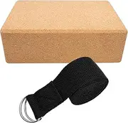 [zolyet] Yoga Cork Block With Adjustable Yoga Stretching S Yoga Cork Wood Brick with Adjustable Yoga Band