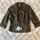 NWT 40s 50s Women’s Silk Jacket Jane Victor Sz 14 1/2 (S) Black Long Sleeve NOS