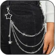 [Calkkrer] Star Trouser Chain Silver, Layered Jeans Chain, Punk Wallet Bags Accessories, Vintage Metal Waist Chains, Grunge Gothic Emo Style Jewellery, L, Plastic