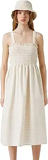 [Koton] Women's Midi Dress Strappy Cotton Square Neck Gimped Dress