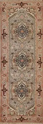 Heriz Serapi 8 ft. Runner Gray Plush Indian Rug Hand-knotted Wool 8' 2" x 2' 6"