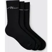 Mens Black 3 Pack Man Script Sport Sock