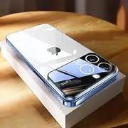 for iPhone 14 Pro Max 14 Plus Transparent Acrylic Hard Back Cover Temper Glass Camera Protection Case,Blue,for iPhone 13Pro