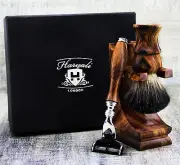 Wooden 3 Piece Men Shaving Set with Badger Hair Brush & 3 Edge Cartridge Razor