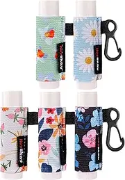 [HEYSKAY] 5PCS Lip Balm Holder Sleeves Keychain Compact Clip On Lipstick Holder Chapstick Holder Lip Gloss Holder Keychain Chapstick Elastic Sleeves, Flowers