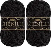 JubileeYarn Chenille Yarn - 100g/Skein Worsted Weight - Obsidian - Black Velvet - 2 Skeins