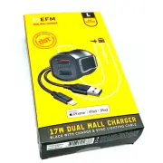 EFM 17w Dual USB Wall Charger with bonus Lightning Cable MFi-Certified Black