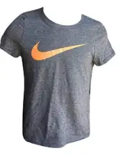 Nike Girl's Swoosh Graphic Tee Grey/Orange Sz S 867733-063