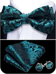 [Barry.Wang] Men’s Christmas Bow Tie Set Snowflake Bow Tie Pocket Square Cufflinks Set