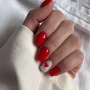 GlamRays Short Square Press-On False Nails Valentine's Day Red Heart Nail Art Decoration Shiny Manicure for Women and Girls Pack of 24