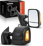 A-Premium Towing Mirrors - Compatible with Nissan Titan 2017-2022 - Manual Folding Heated Memory Function Telescoping Black - with Power Glass Turn Signal Blind Spot Detection Puddle Light - Pair Set