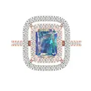 2.63 ct Emerald Cut Moissanite Gemstone Solitaire Ring With Accents Rose Gold