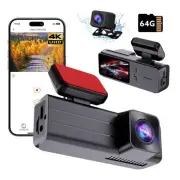 4K Dash Cam Front and Rear, 4k+1080P Dual Dash Camera for Cars with 64G Card，...