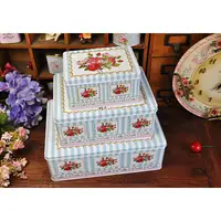 在飛比找蝦皮購物優惠-【預購】藍條紋花卉大尺寸長方形餅乾禮品糖果收納鐵盒