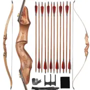Archery 60" Traditional Takedown Recurve Bow Wooden Riser Hunting Feather Arrows