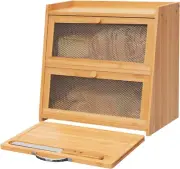 Bamboo Bread Box with Cutting Board & Knife - Large Acrylic Door Storage