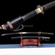 Japanese Katana Folded Steel Clay Tempered Brass Tsuba Samurai Sword Full Tang.