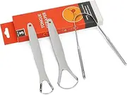 (Pack of 3) Metal Stainless Steel Tongue Scraper for Adults, Reduce Bad Breath, Tongue Scrubber, Easy to Use